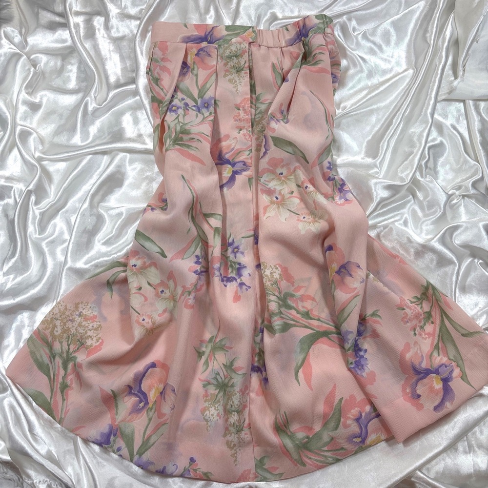 vintage Midi Skirt Pink Excellent Koret Petites Floral High Waist A-Line 10P